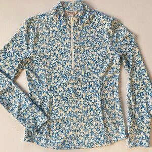 Tommy Bahama Women’s Golf Tennis Top Size Medium 1/4 Zipper Blue White Pockets
